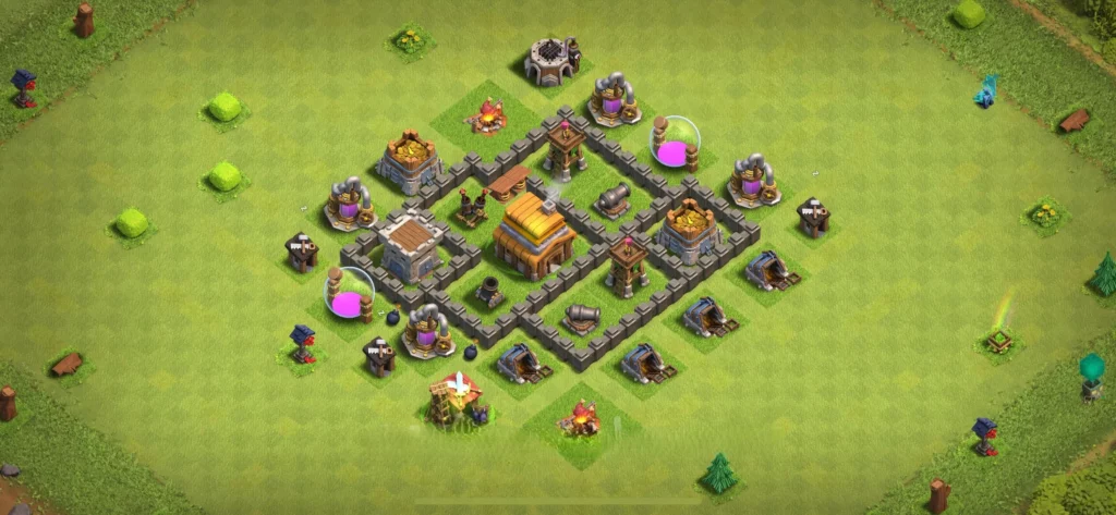 Clash of Clans 4. Seviye Köy Düzeni 2025 Güçlü Savunma Dizilişi 21 Clash of Clans 4. Sebiye Köy Düzeni Güncel 2025
