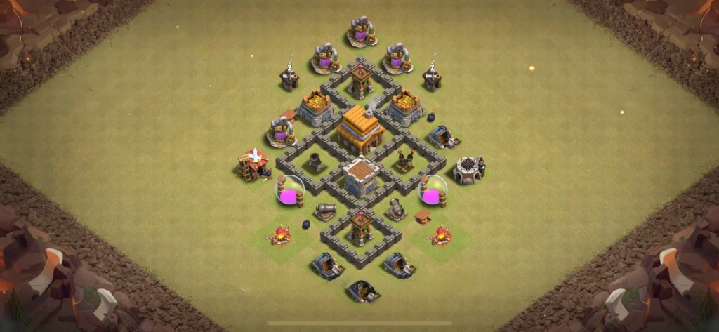 Clash of Clans 4. Seviye Köy Düzeni 2025 Güçlü Savunma Dizilişi 16 Clash of Clans 4. Seviye Köy Düzeni Kopyalama Linkli