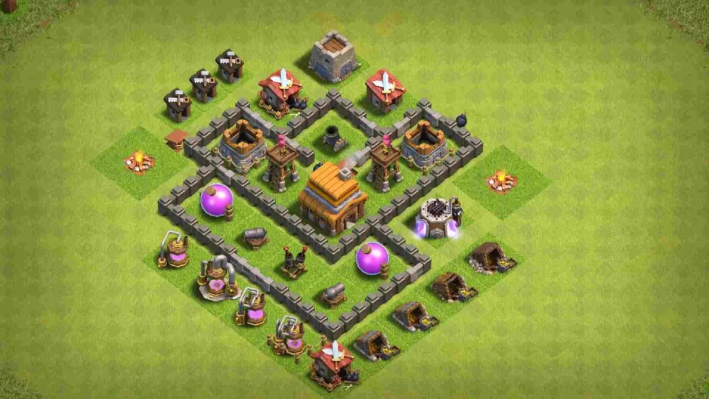 Clash of Clans 4. Seviye Köy Düzeni 2025 Güçlü Savunma Dizilişi 13 Clash of Clans 4. Seviye Köy Düzeni en iyisi