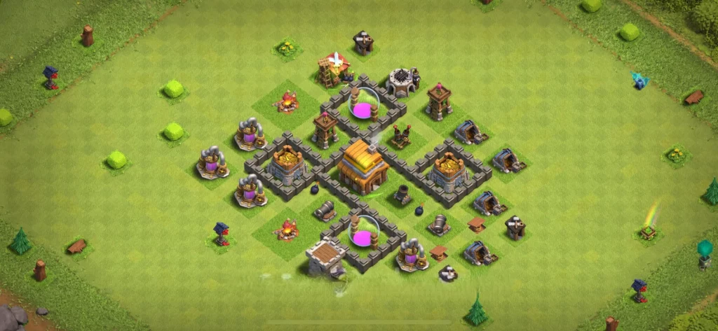 Clash of Clans 4. Seviye Köy Düzeni 2025 Güçlü Savunma Dizilişi 24 Clash of Clans Klan Savaşları 4. Seviye Köy Düzeni 2025 Güncel